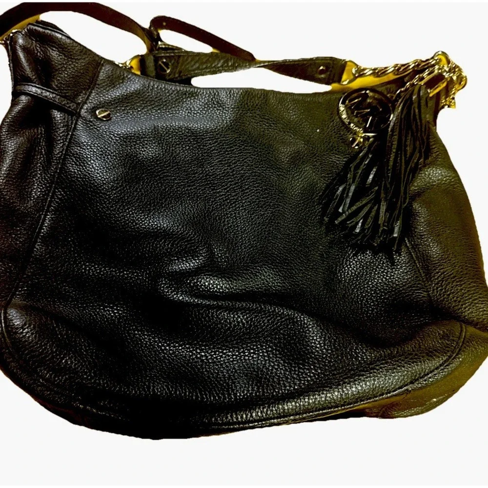 Michael Kors Signature Jet Set Large Chain Black Shoulder Bag Tote Rare Classic